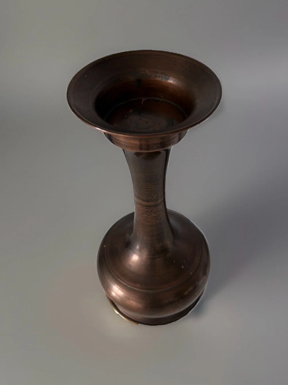 Vintage Patinated Brass Trumpet Candle Holder / Bud Vase – 12.5